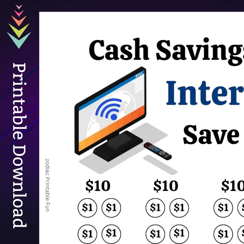 May include: A graphic showing how to save money on internet service. The graphic shows a television with a wifi symbol on the screen and a remote control. Below the television are three sets of ten dollar bills, each set divided into ten one dollar bills.