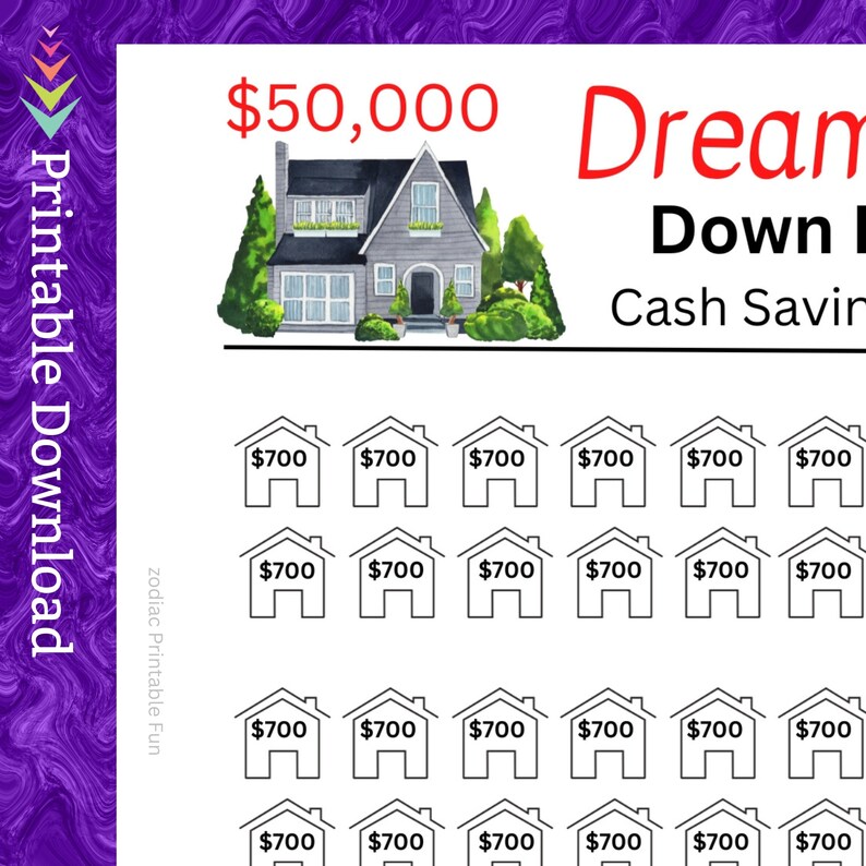 Dream Home Savings Challenge 50k Sinking Funds Printable for Saving ...