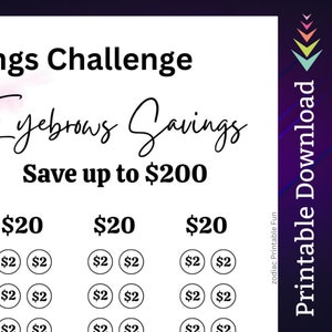 Eyebrows Savings Challenge Printable for Hair Salon Money Saving Sinking Fund for Women Beauty Selfcare Routine Cash Stuffing Budget Tracker