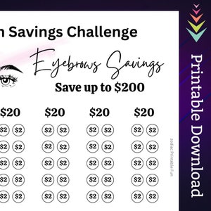 Eyebrows Savings Challenge Printable for Hair Salon Money Saving Sinking Fund for Women Beauty Selfcare Routine Cash Stuffing Budget Tracker