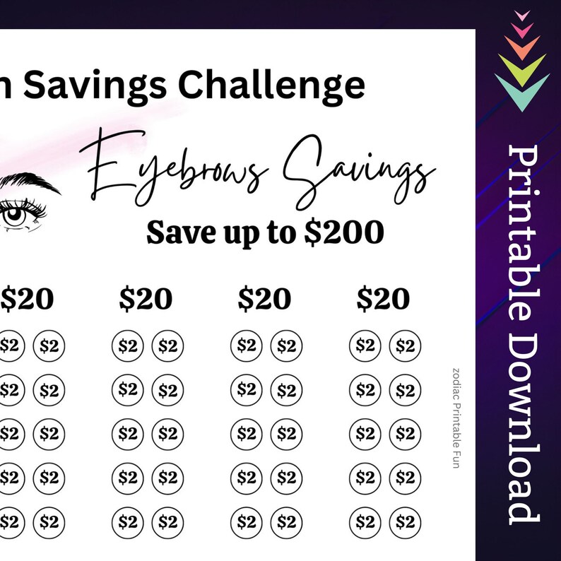 Eyebrows Savings Challenge Printable for Hair Salon Money Saving Sinking Fund for Women Beauty Selfcare Routine Cash Stuffing Budget Tracker
