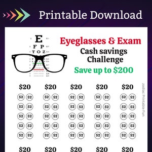 Eyeglasses Savings Challenge Printable for Eye Exam Money Saving Sinking Fund for Vision Cash Stuffing Savings Tracker for Men Women Kids