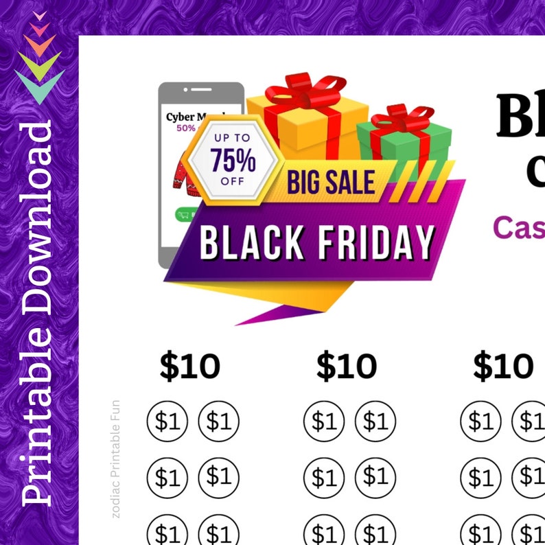 Black Friday Savings Challenge Printable for Big Sales Day for Cyber Monday Cash for Holiday Shopping Fund for Family Christmas Presents