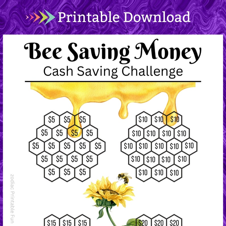 Honey Comb Saving Challenge Printable Sunflower Bee Savings Etsy