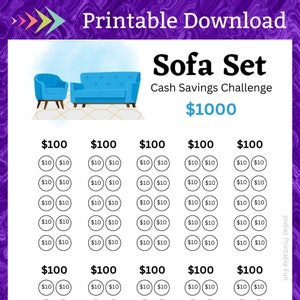 Furniture Saving Challenge Printable for Home Family Room for House Living Room for Relaxing Comfy Couch Sofa Set for Home Savings Budget