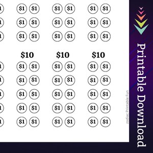 May include: A printable worksheet with circles containing the number "1" and the text "$1" arranged in a grid. The top row has the text "$10" repeated three times. The worksheet is designed for counting money.