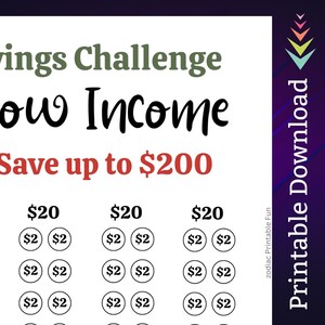 Low Income Savings Challenge Printable for Family Cash Budgeting Goal for Paycheck Money Saving Sinking Fund for Low Budget Savings Tracker