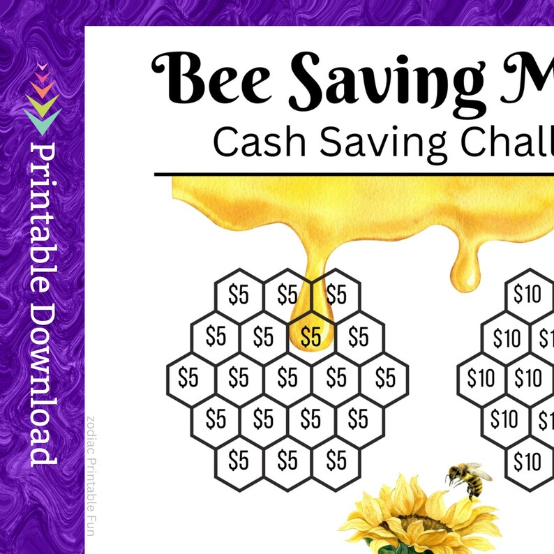 Honey Comb Saving Challenge Printable Sunflower Bee Savings Etsy
