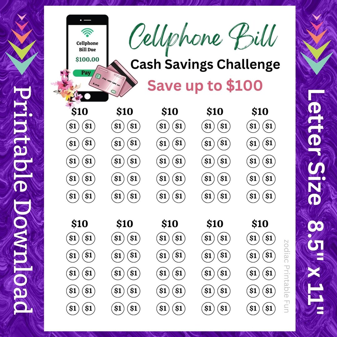 Cellphone Bill Savings Challenge Printable for Cell Phone Payment Due