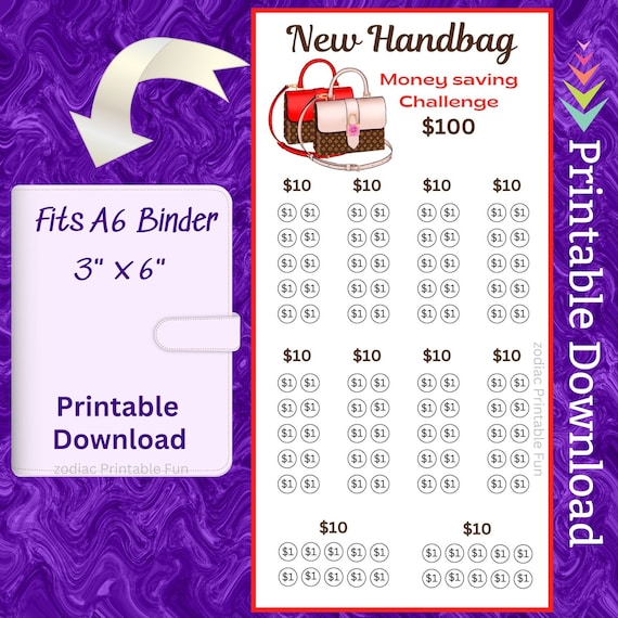 A6 Handbag Savings Challenge Printable Ladies Purse Money Saving Fund for Women Shoulder Bag Cash Savings Budget for Birthday Gift for Her