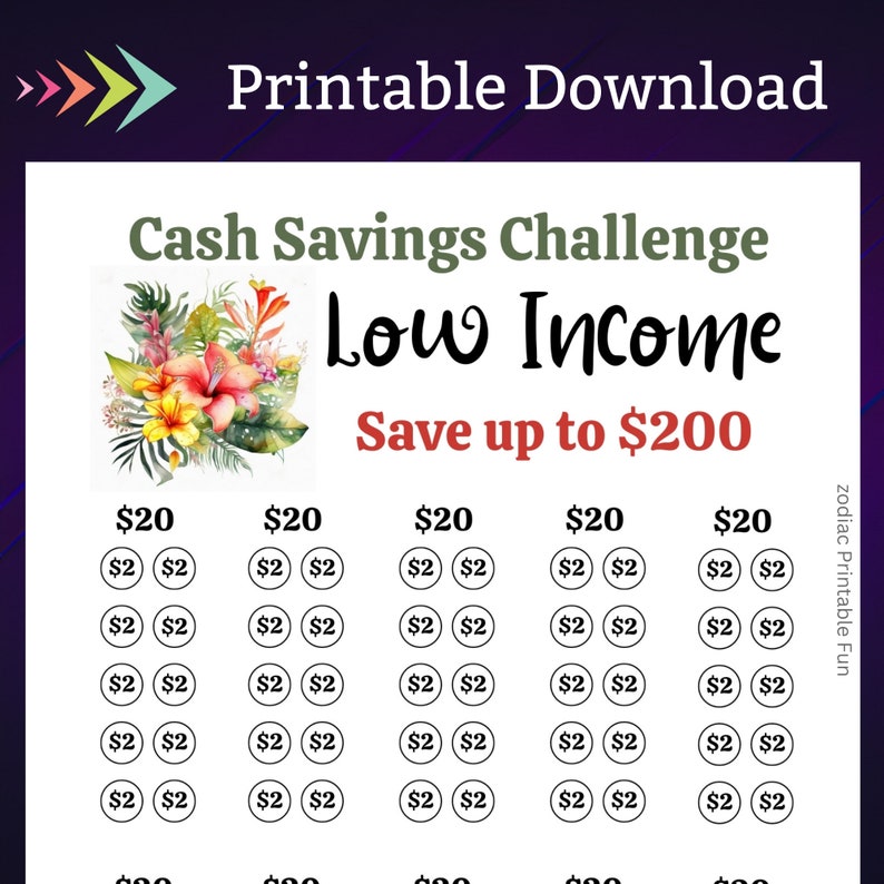 Low Income Savings Challenge Printable for Family Cash Budgeting Goal for Paycheck Money Saving Sinking Fund for Low Budget Savings Tracker