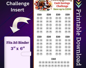 A6 Thanksgiving Savings Challenge Printable for Fall Holiday Money Saving Sinking Funds for Family Turkey Day Celebration Cash Tracker