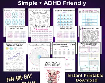 Low Income Savings Challenge Bundle | Budget Planner, Cash Envelope System (Digital Download)