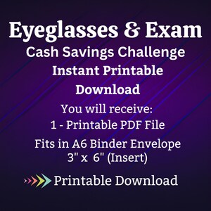 A6 Eyeglasses Savings Challenge Printable for Eye Exam Money Saving Sinking Fund for Vision Cash Stuffing Savings Tracker for Men Women Kids