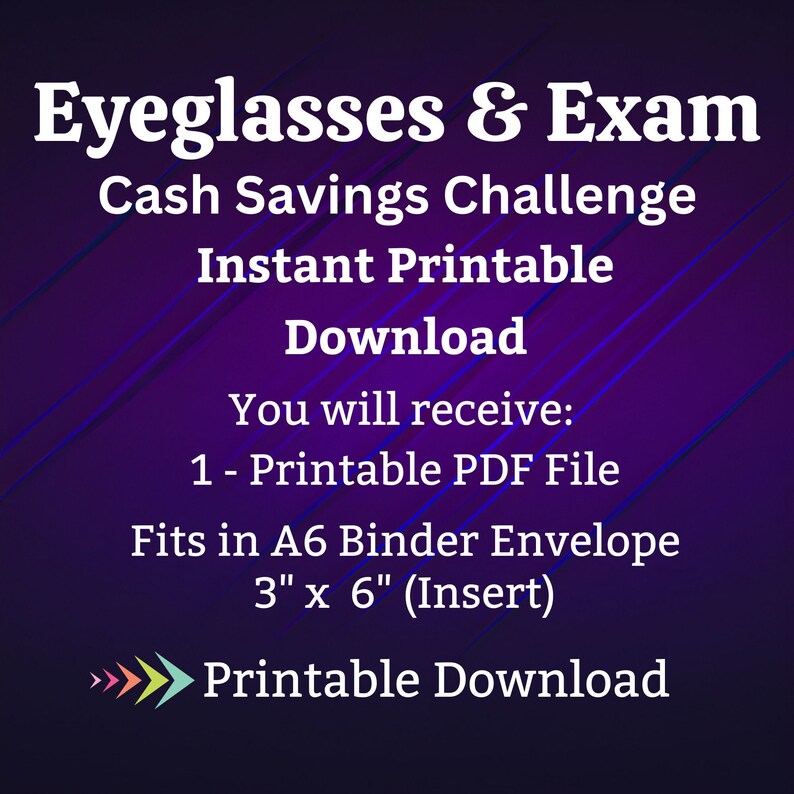 A6 Eyeglasses Savings Challenge Printable for Eye Exam Money Saving Sinking Fund for Vision Cash Stuffing Savings Tracker for Men Women Kids