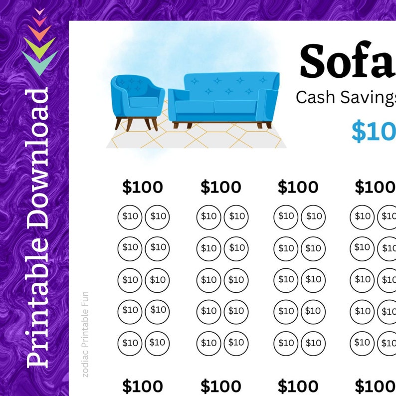 Furniture Saving Challenge Printable for Home Family Room for House Living Room for Relaxing Comfy Couch Sofa Set for Home Savings Budget