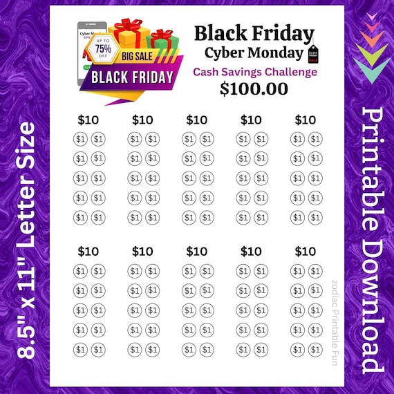 Black Friday Cyber Monday Savings Challenge Printable (PDF)