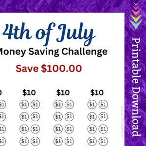 July 4th Printable Savings Challenge for Fourth of July for Independence Day for USA Patriotic 