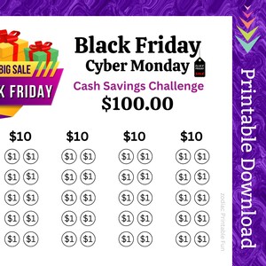 Black Friday Savings Challenge Printable for Big Sales Day for Cyber Monday Cash for Holiday Shopping Fund for Family Christmas Presents