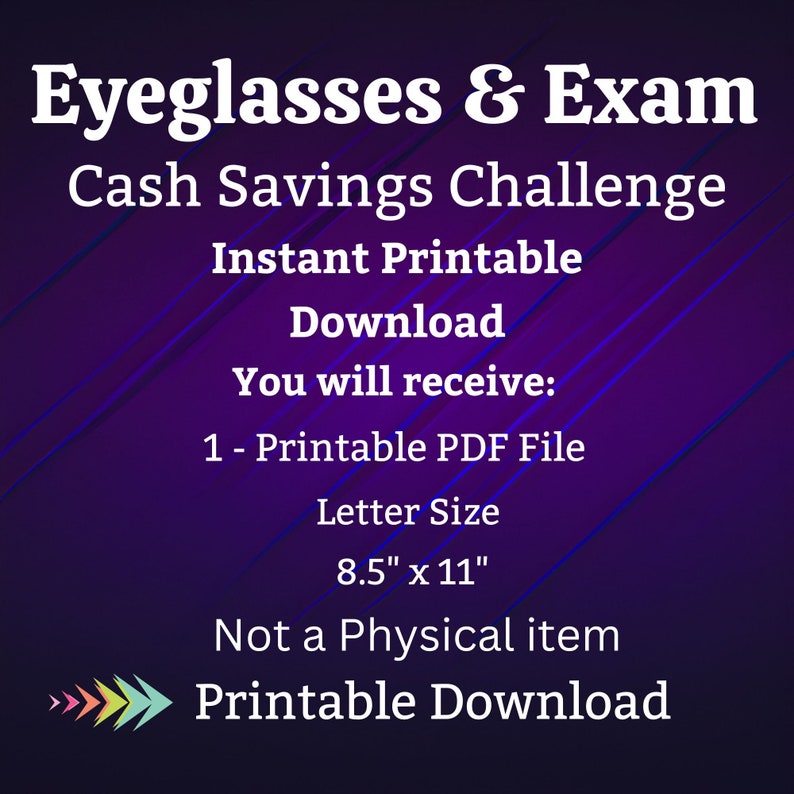 Eyeglasses Savings Challenge Printable for Eye Exam Money Saving Sinking Fund for Vision Cash Stuffing Savings Tracker for Men Women Kids