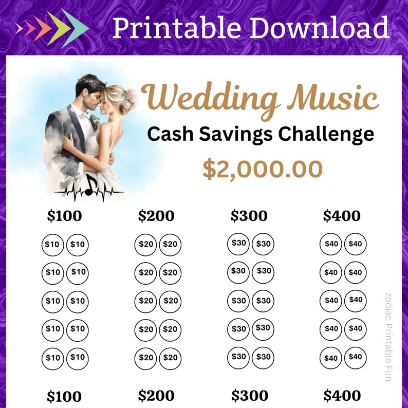 Wedding Day Savings Challenge Printable for Wedding Reception Etsy