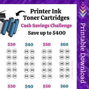 Printer Toner Cartridge Savings Challenge Printable for Computer Laser Printer Ink for Home Office Money Saving Fund for Students Budget