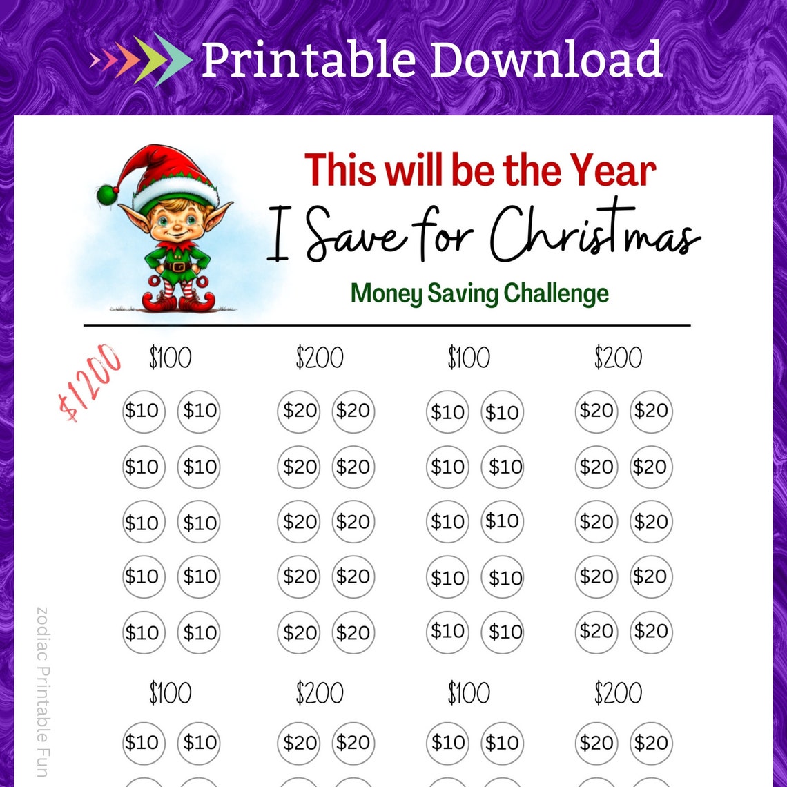 Christmas Savings Challenge Printable - Etsy