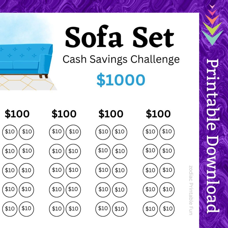 Furniture Saving Challenge Printable for Home Family Room for House Living Room for Relaxing Comfy Couch Sofa Set for Home Savings Budget