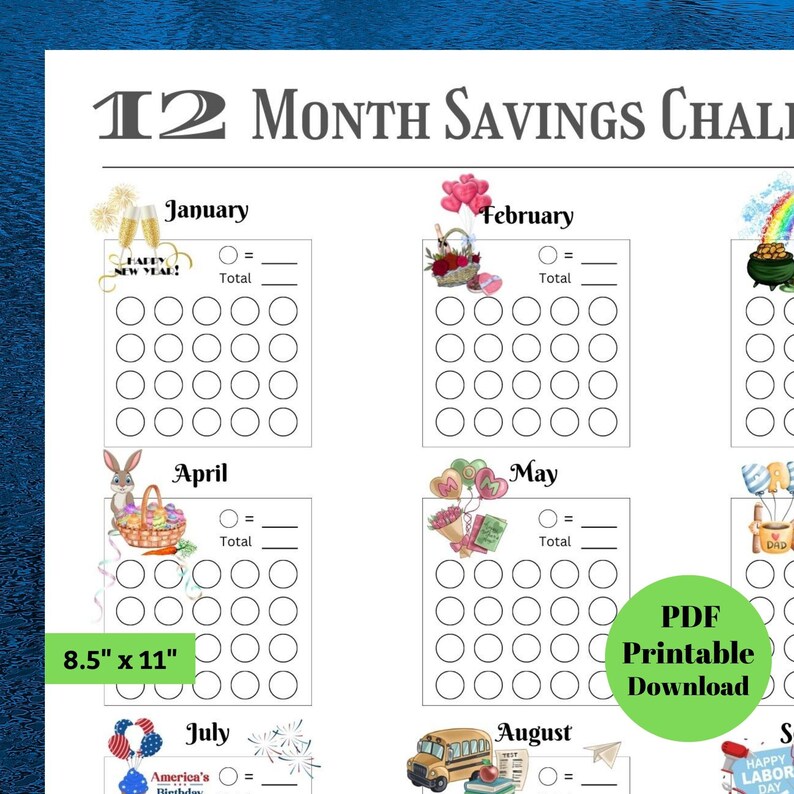12 Month Savings Challenge Printable Etsy Australia