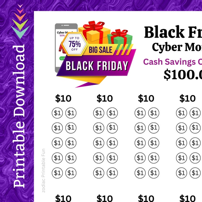 Black Friday Savings Challenge Printable for Big Sales Day for Cyber Monday Cash for Holiday Shopping Fund for Family Christmas Presents