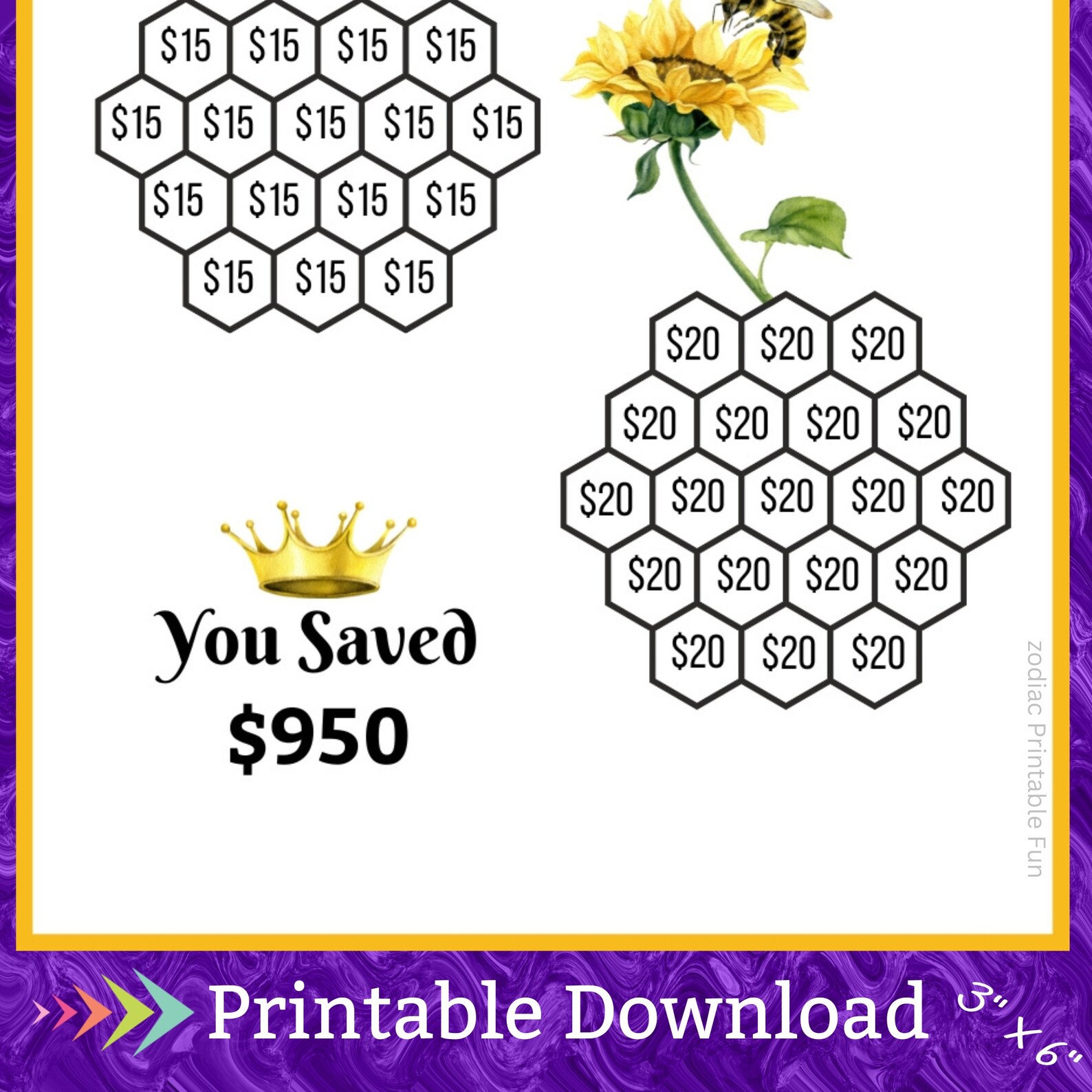 A6 Honeybee Savings Challenge Printable Money Saving Etsy