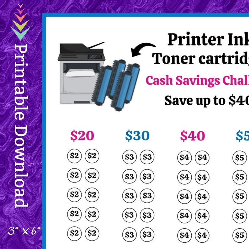 A6 Printer Toner Cartridge Savings Challenge Printable for Computer Laser Printer Ink for Home Office Money Saving Fund for Students Budget