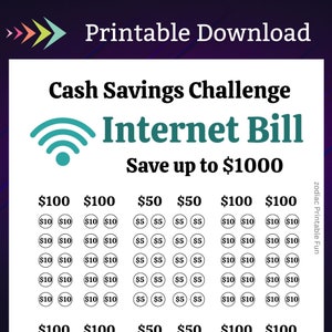 Internet Bill Savings Challenge Printable for Home Wi-Fi Network Payment Money Saving Fund for Family Monthly Bill Cash Stuffing Tracker