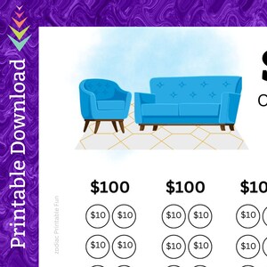 Furniture Saving Challenge Printable for Home Family Room for House Living Room for Relaxing Comfy Couch Sofa Set for Home Savings Budget