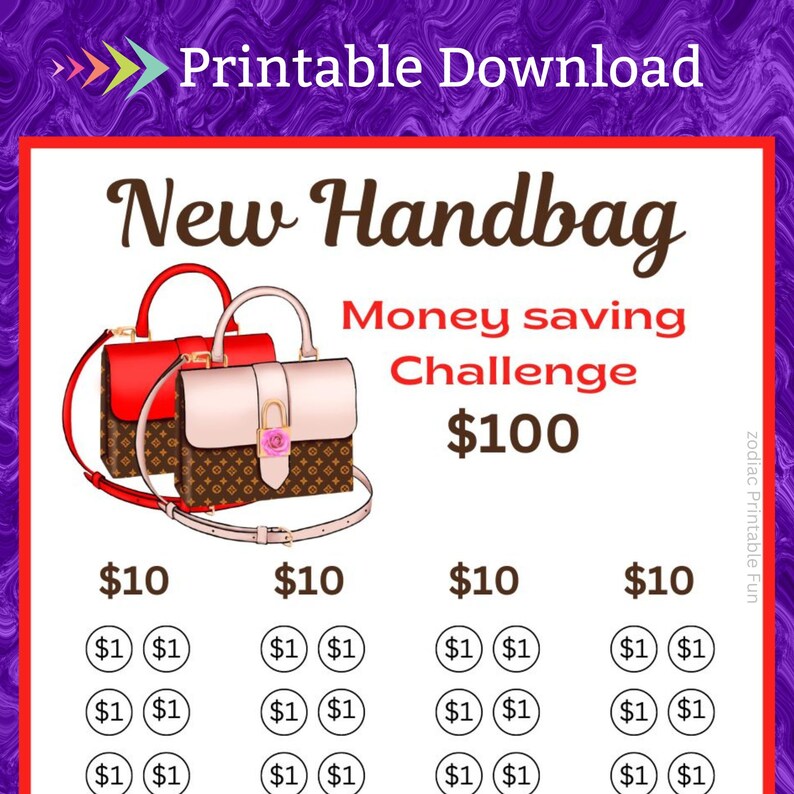 A6 Handbag Savings Challenge Printable Ladies Purse Money Saving Fund for Women Shoulder Bag Cash Savings Budget for Birthday Gift for her