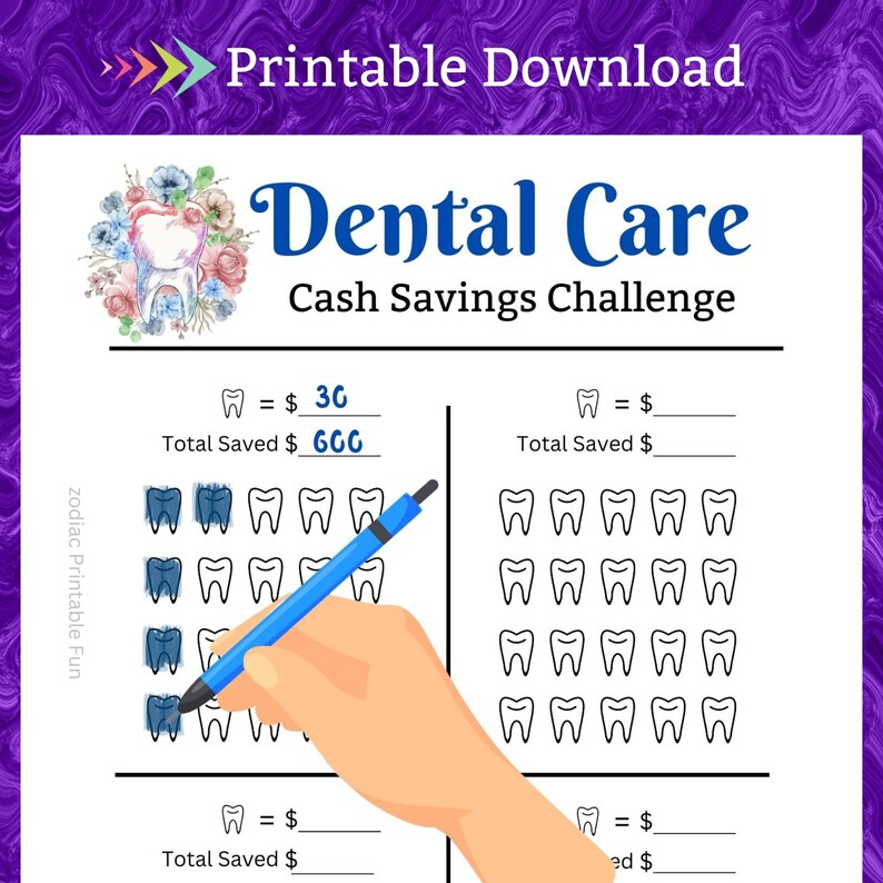 Dental Care Savings Challenge Printable for Dentist Etsy Australia