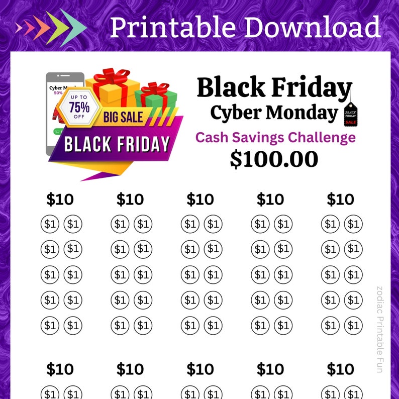 Black Friday Savings Challenge Printable for Big Sales Day for Cyber Monday Cash for Holiday Shopping Fund for Family Christmas Presents