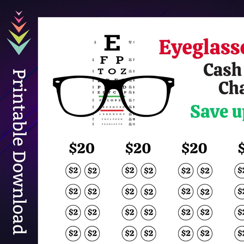 Eyeglasses Savings Challenge Printable for Eye Exam Money Saving Sinking Fund for Vision Cash Stuffing Savings Tracker for Men Women Kids