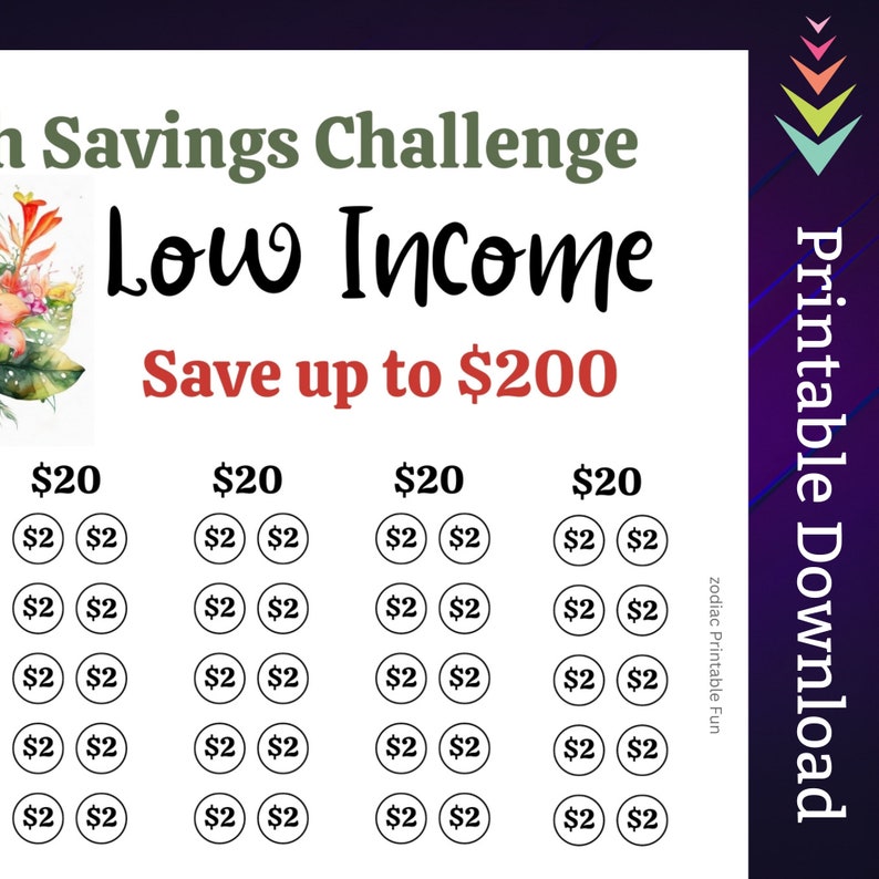 Low Income Savings Challenge Printable for Family Cash Budgeting Goal for Paycheck Money Saving Sinking Fund for Low Budget Savings Tracker