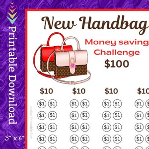 A6 Handbag Savings Challenge Printable Ladies Purse Money Saving Fund for Women Shoulder Bag Cash Savings Budget for Birthday Gift for her