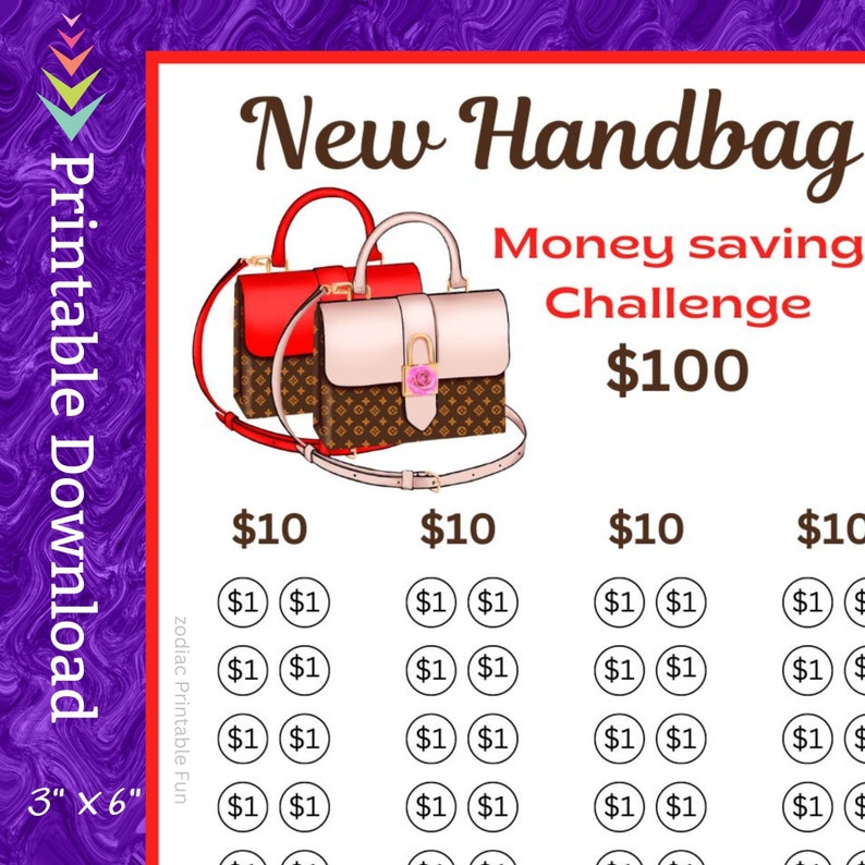 A6 Handbag Savings Challenge Printable Ladies Purse Money Saving Fund for Women Shoulder Bag Cash Savings Budget for Birthday Gift for her