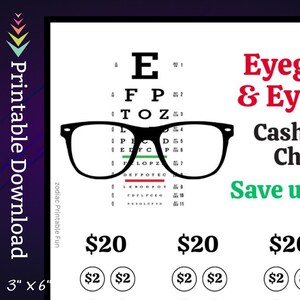 A6 Eyeglasses Savings Challenge Printable for Eye Exam Money Saving Sinking Fund for Vision Cash Stuffing Savings Tracker for Men Women Kids