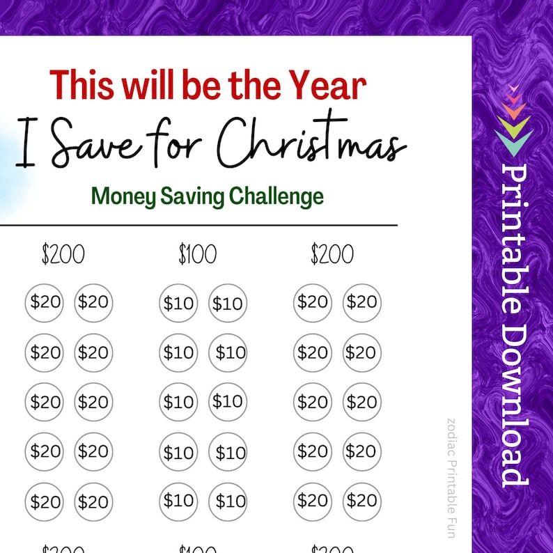 Christmas Savings Challenge Printable for Christmas Countdown Cash Saving Budget for Family Xmas Gift Shopping Money Fund for Kids Presents