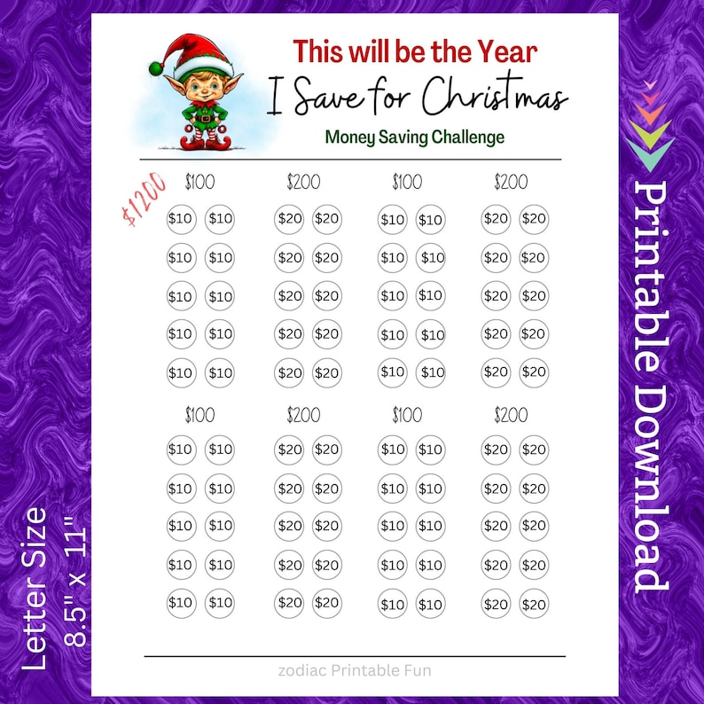 Christmas Savings Challenge Printable for Christmas Countdown Cash Saving Budget for Family Xmas Gift Shopping Money Fund for Kids Presents