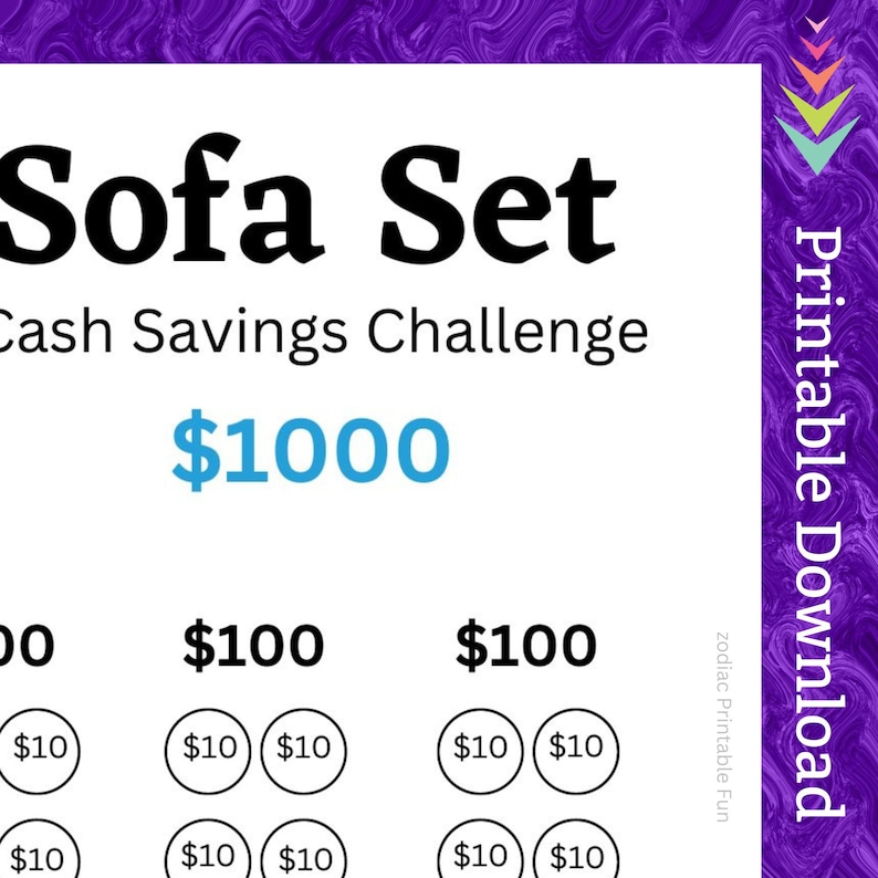 Furniture Saving Challenge Printable for Home Family Room for House Living Room for Relaxing Comfy Couch Sofa Set for Home Savings Budget