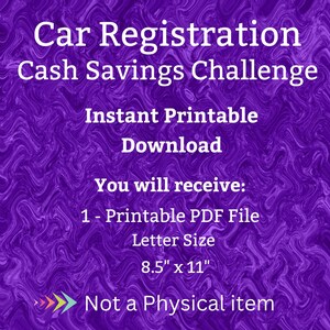 Car Registration Savings Challenge Printable Teen First Time Driver Vehicle Tag Money Saving Fund for Adult Auto License Plate Cash Budget