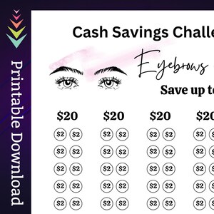 Eyebrows Savings Challenge Printable for Hair Salon Money Saving Sinking Fund for Women Beauty Selfcare Routine Cash Stuffing Budget Tracker