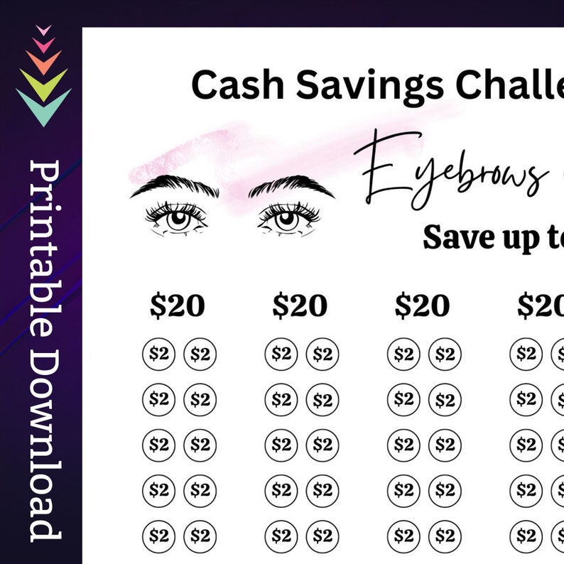 Eyebrows Savings Challenge Printable for Hair Salon Money Saving Sinking Fund for Women Beauty Selfcare Routine Cash Stuffing Budget Tracker