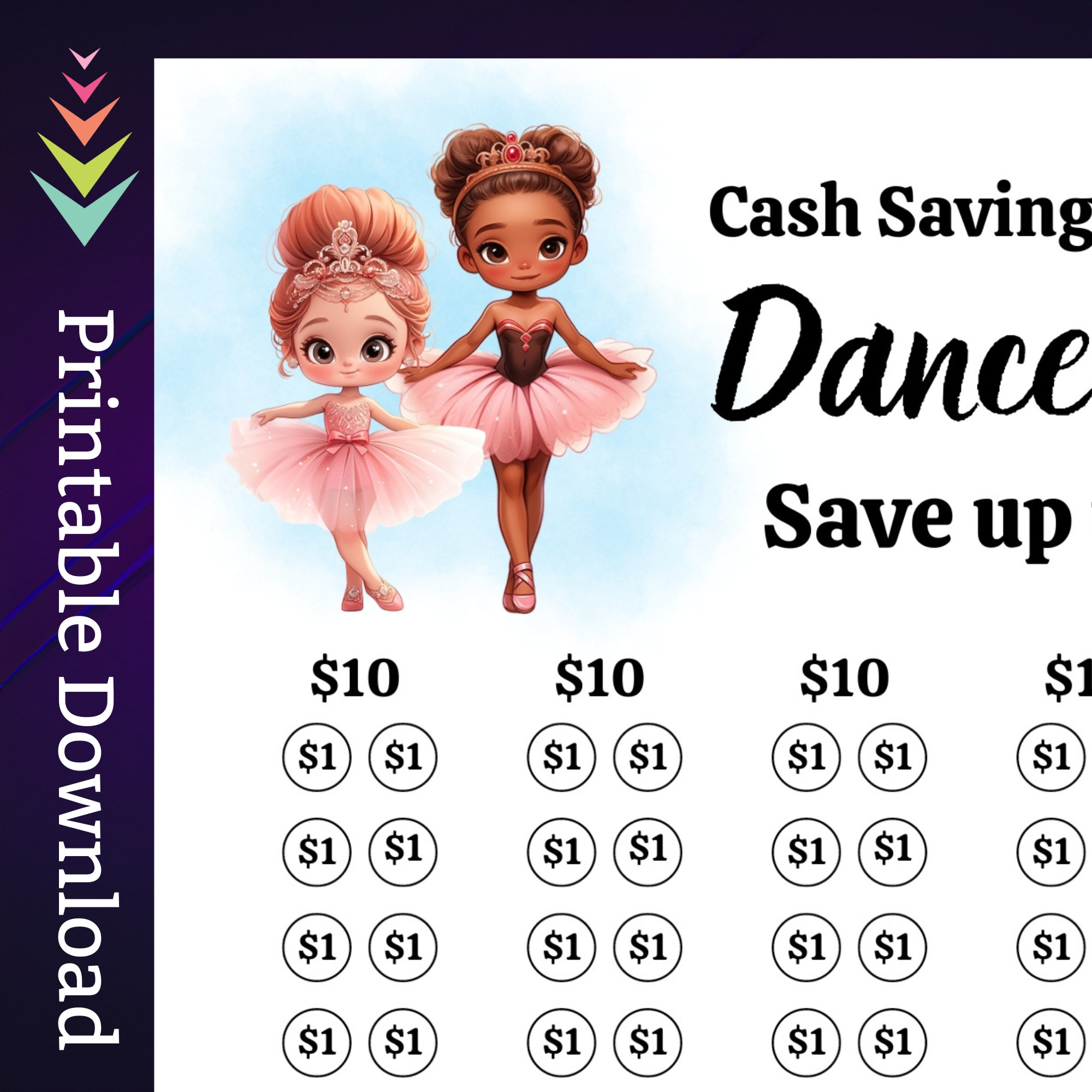 Girls Dance Savings Challenge Printable for Ballet Class Money Saving ...