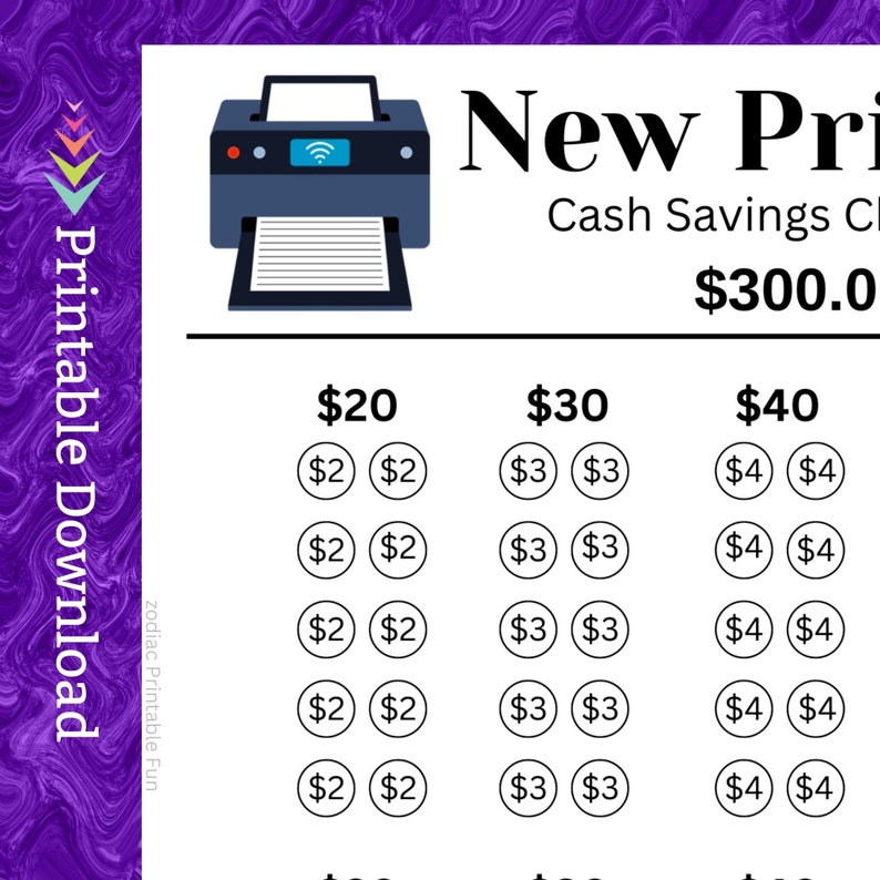 Computer Printer Cash Savings Challenge Printable for Home Office Printing for School Student